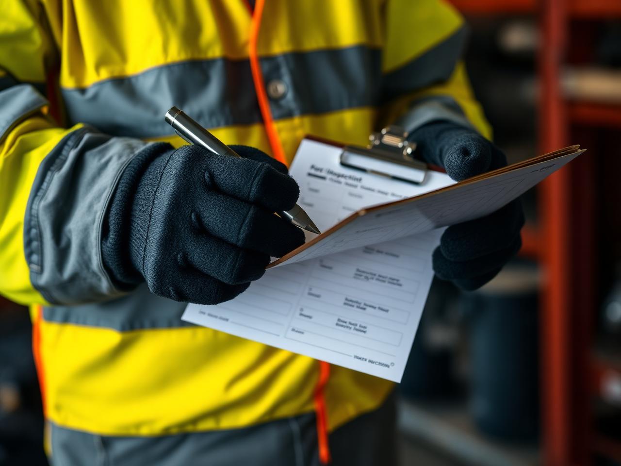 HSE-inspecteur met checklist op industriële werklocatie